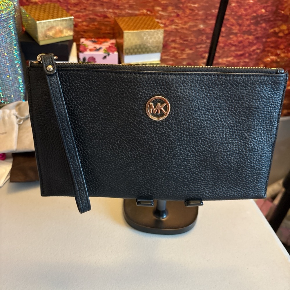 Michael Kors Black Clutch with Gold Logo